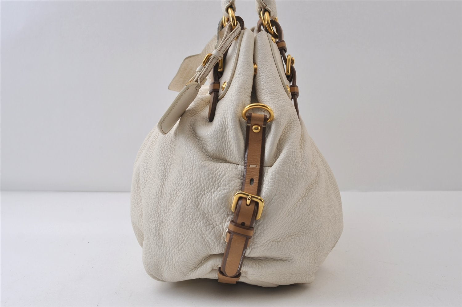 Authentic PRADA Vintage Leather Nappa 2Way Shoulder Tote Bag White 0476J