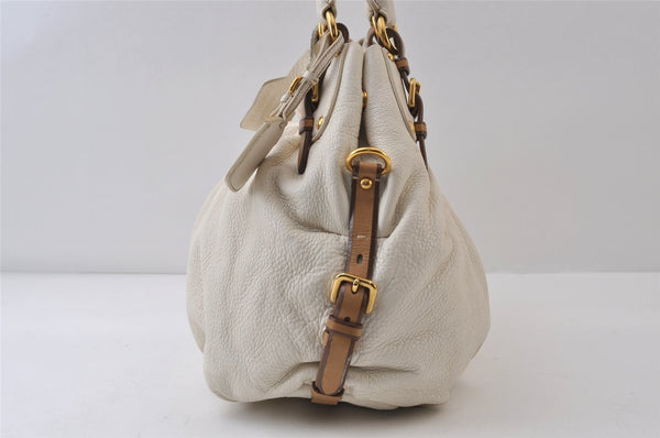 Authentic PRADA Vintage Leather Nappa 2Way Shoulder Tote Bag White 0476J