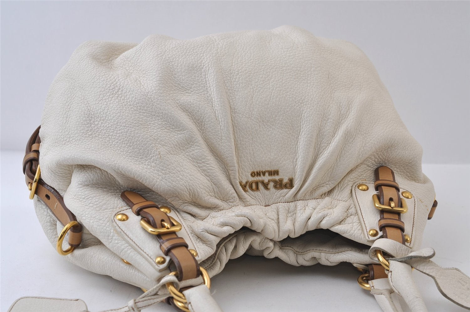 Authentic PRADA Vintage Leather Nappa 2Way Shoulder Tote Bag White 0476J