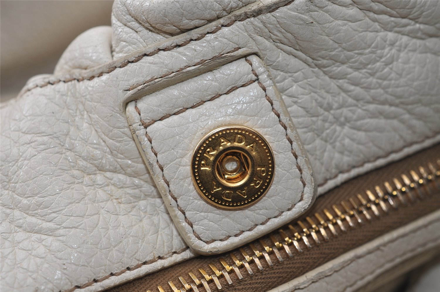 Authentic PRADA Vintage Leather Nappa 2Way Shoulder Tote Bag White 0476J