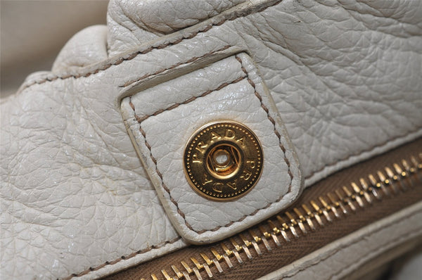 Authentic PRADA Vintage Leather Nappa 2Way Shoulder Tote Bag White 0476J