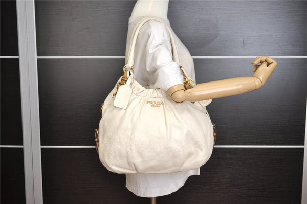 Authentic PRADA Vintage Leather Nappa 2Way Shoulder Tote Bag White 0476J