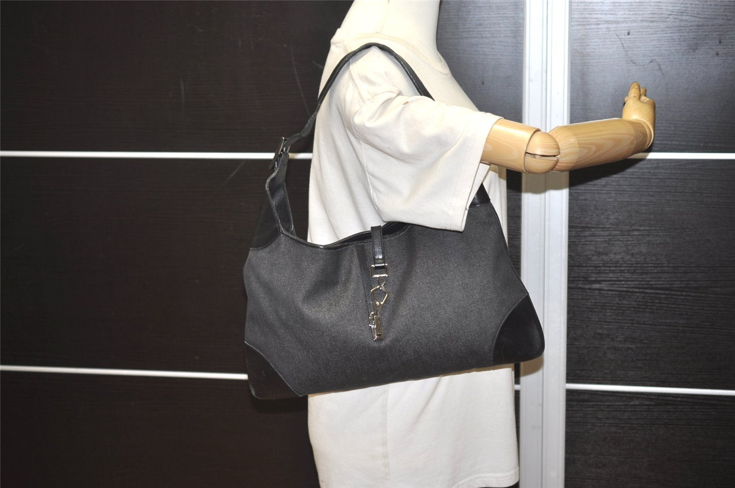 Authentic GUCCI Kandinsky Shoulder Hand Bag Canvas Leather 28629 Black 0477J