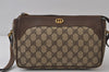 Authentic GUCCI Vintage Shoulder Cross Body Bag Purse GG PVC Leather Brown 0478J