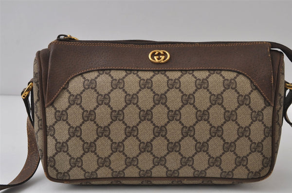 Authentic GUCCI Vintage Shoulder Cross Body Bag Purse GG PVC Leather Brown 0478J