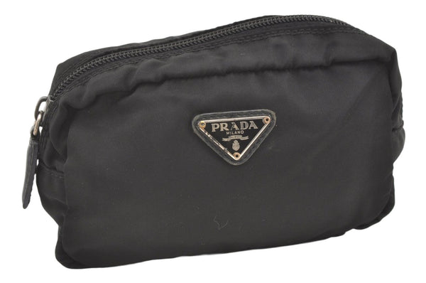 Authentic PRADA Vintage Nylon Tessuto Leather Cosmetic Pouch Purse Black 0479K