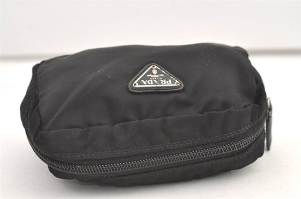 Authentic PRADA Vintage Nylon Tessuto Leather Cosmetic Pouch Purse Black 0479K