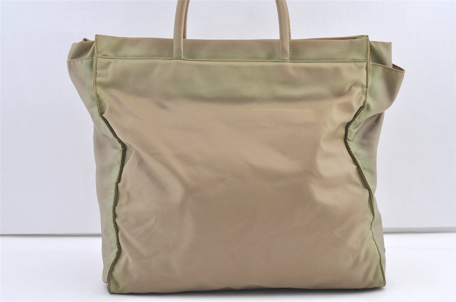 Authentic PRADA Vintage Nylon Tessuto Shoulder Tote Bag Beige Green 0480K