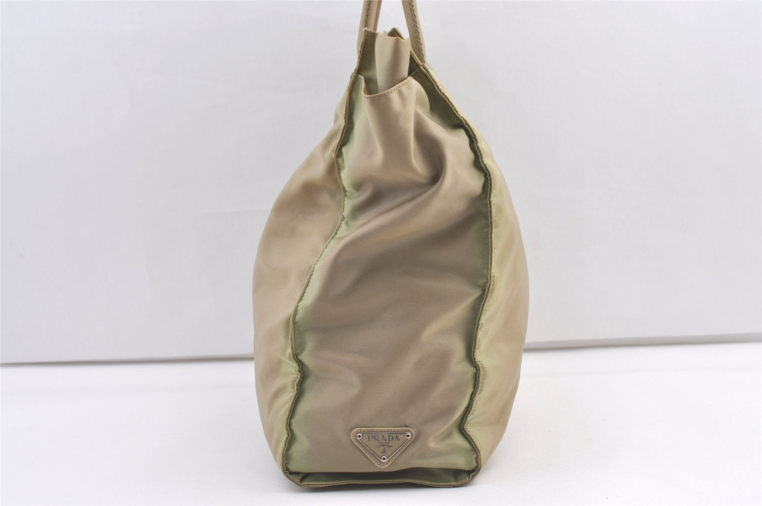 Authentic PRADA Vintage Nylon Tessuto Shoulder Tote Bag Beige Green 0480K