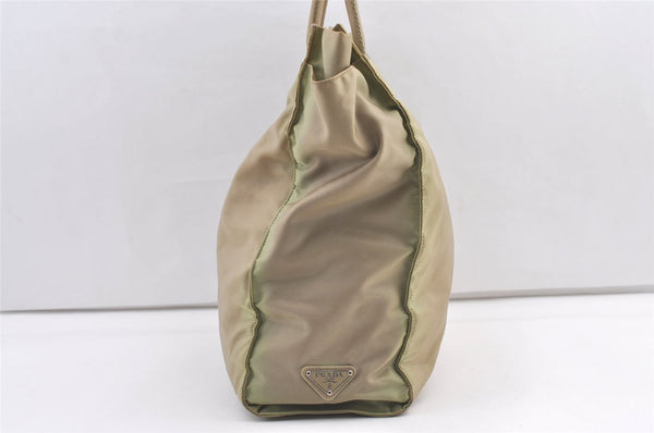 Authentic PRADA Vintage Nylon Tessuto Shoulder Tote Bag Beige Green 0480K