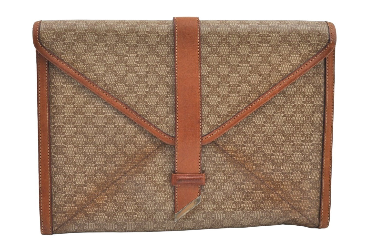 Authentic CELINE Macadam Blason Pattern Clutch Bag PVC Leather Beige Junk 0483K