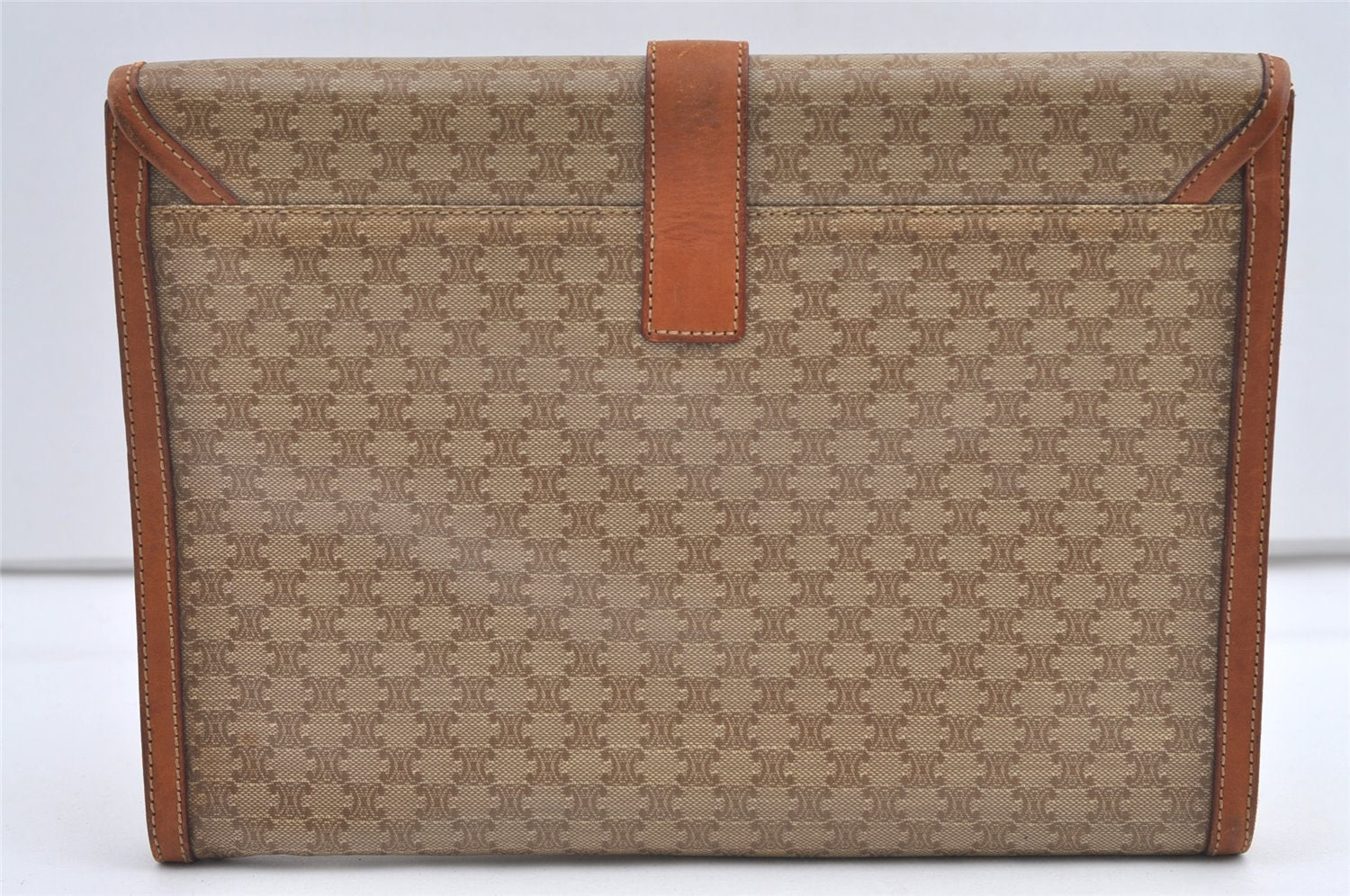 Authentic CELINE Macadam Blason Pattern Clutch Bag PVC Leather Beige Junk 0483K