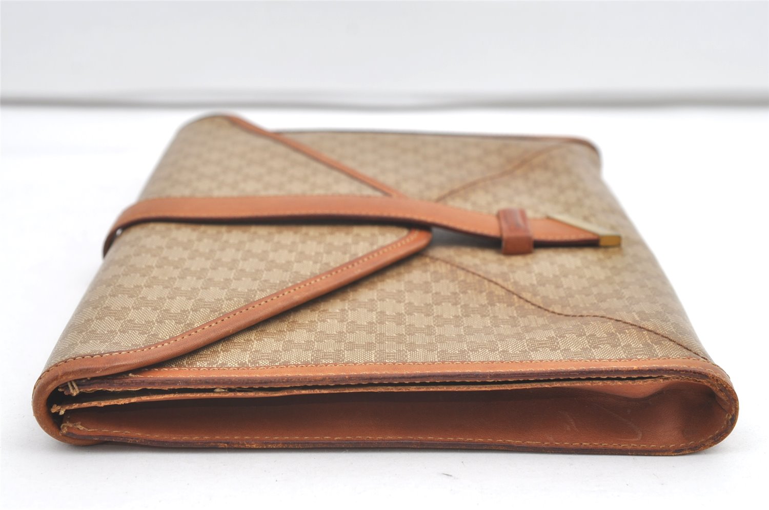 Authentic CELINE Macadam Blason Pattern Clutch Bag PVC Leather Beige Junk 0483K