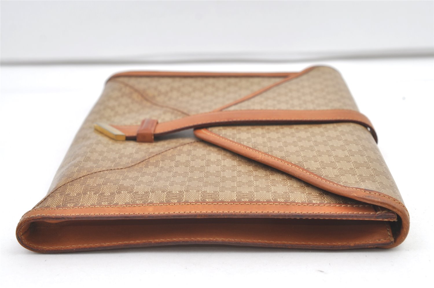 Authentic CELINE Macadam Blason Pattern Clutch Bag PVC Leather Beige Junk 0483K