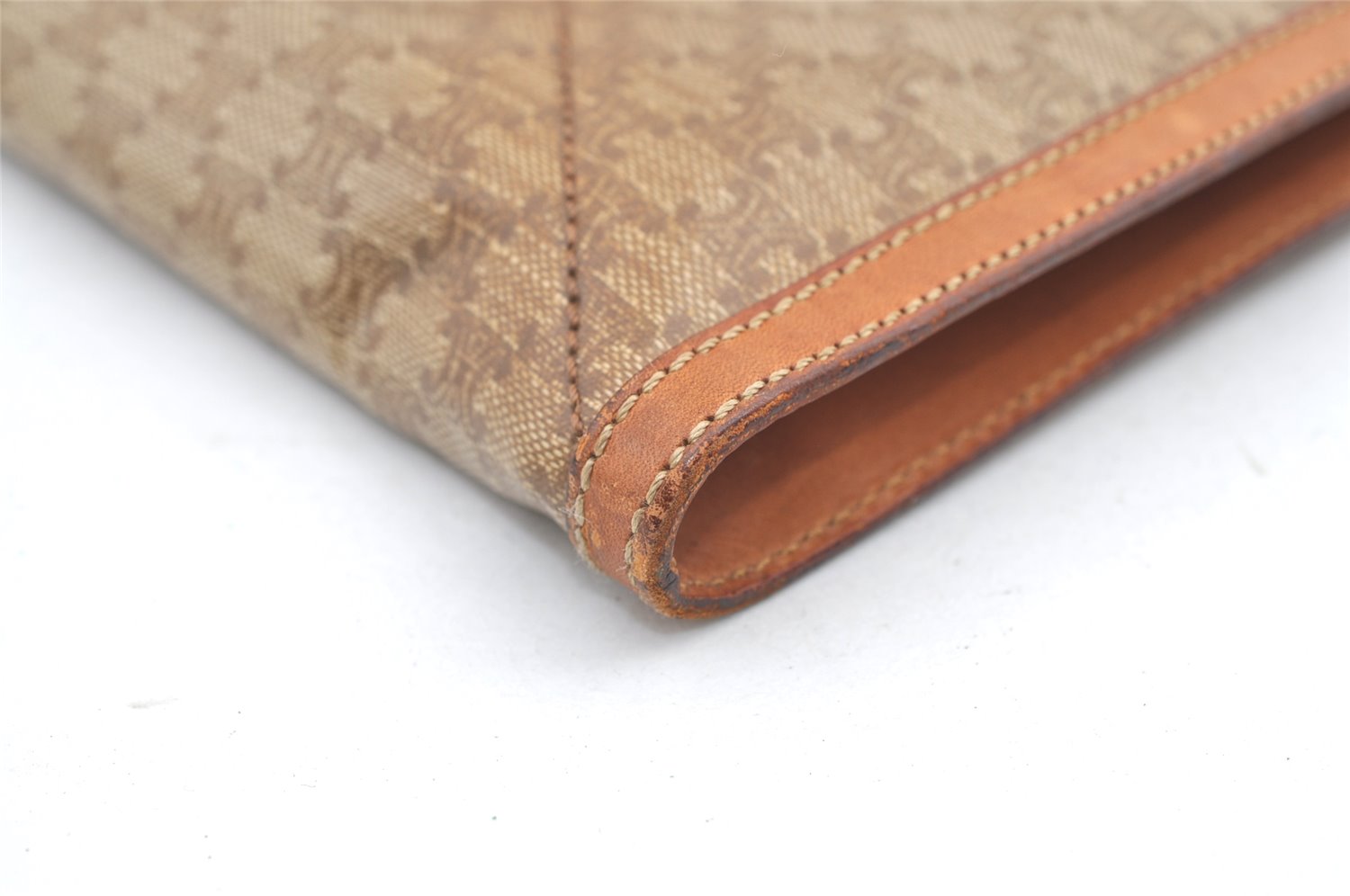Authentic CELINE Macadam Blason Pattern Clutch Bag PVC Leather Beige Junk 0483K