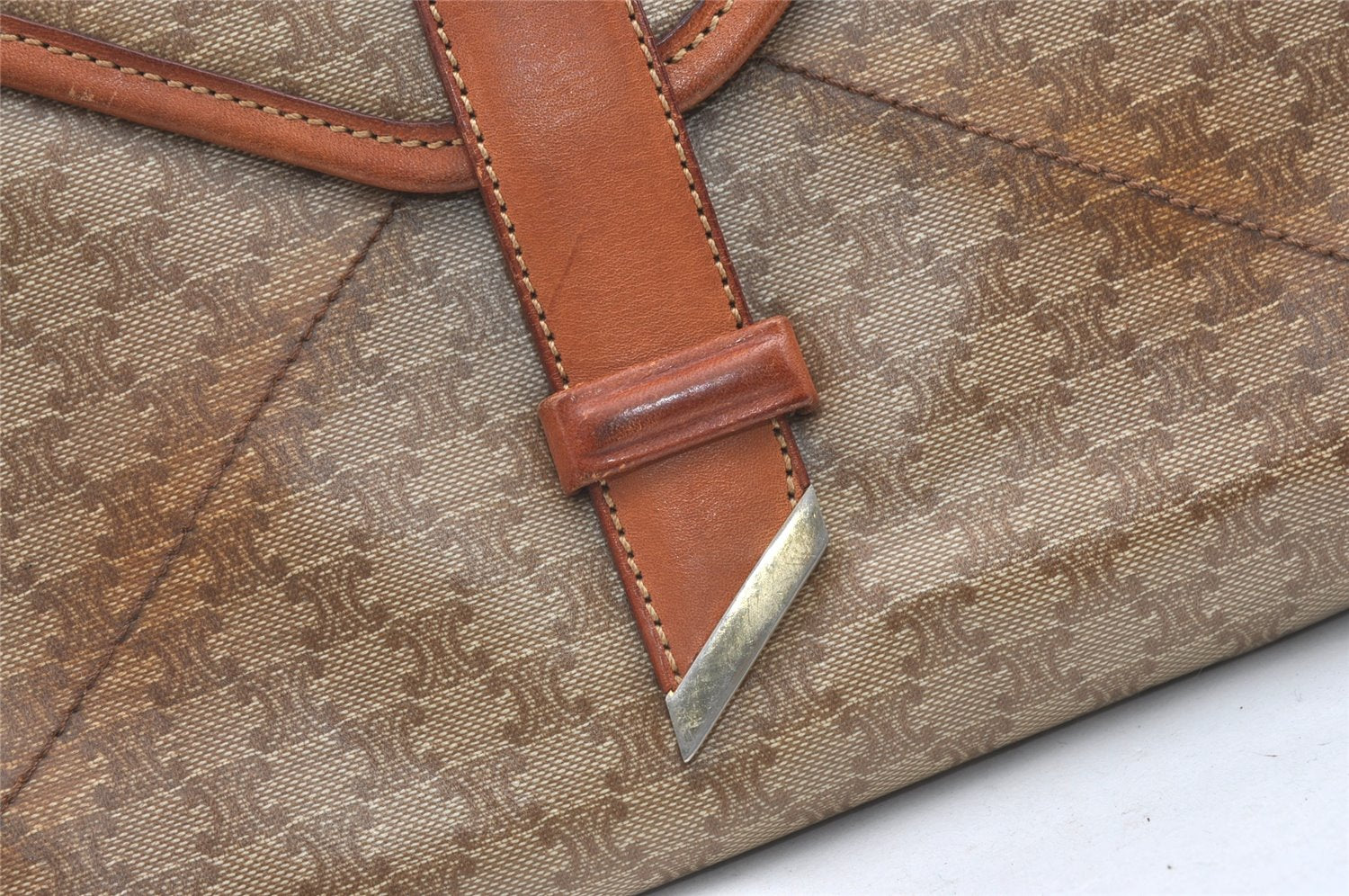 Authentic CELINE Macadam Blason Pattern Clutch Bag PVC Leather Beige Junk 0483K
