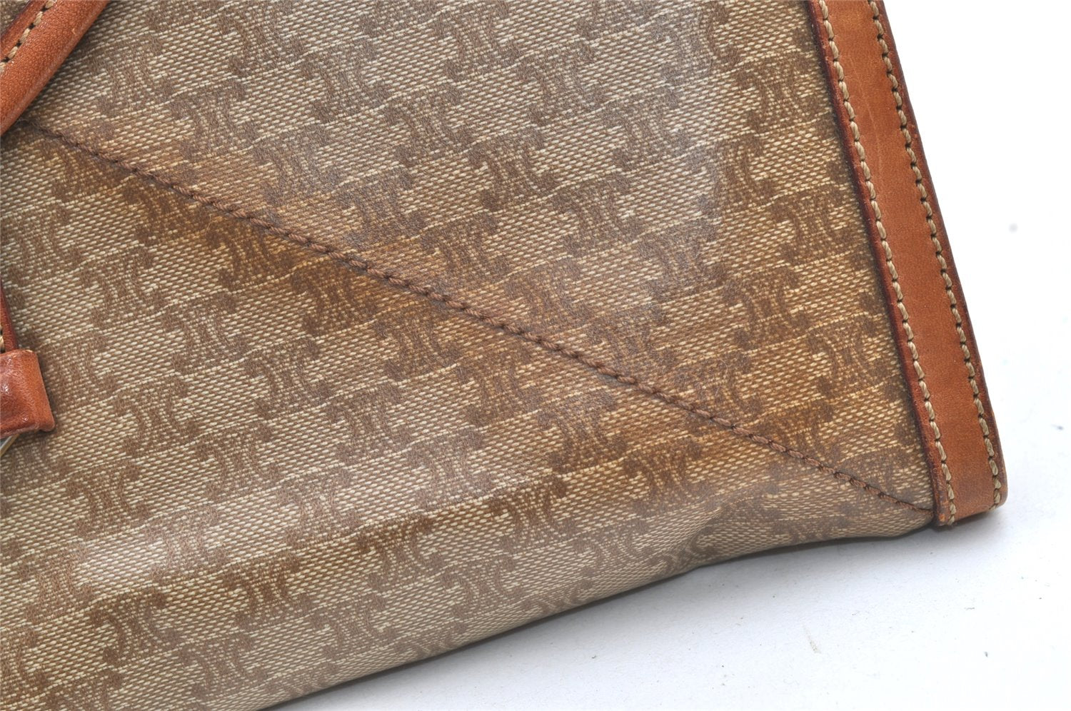 Authentic CELINE Macadam Blason Pattern Clutch Bag PVC Leather Beige Junk 0483K