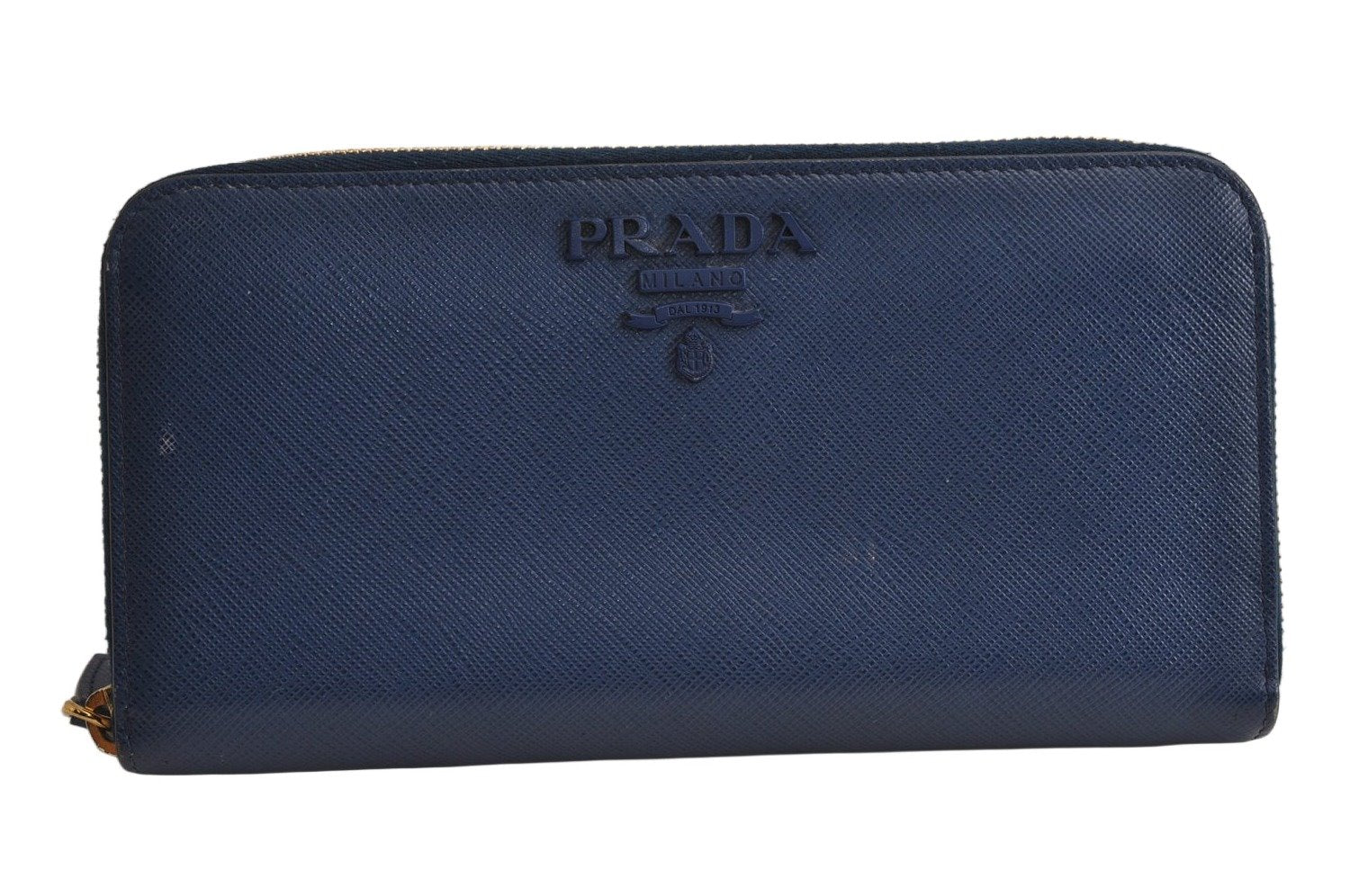 Authentic PRADA Vintage Saffiano Leather Long Zip Wallet Purse Navy Blue 0485K