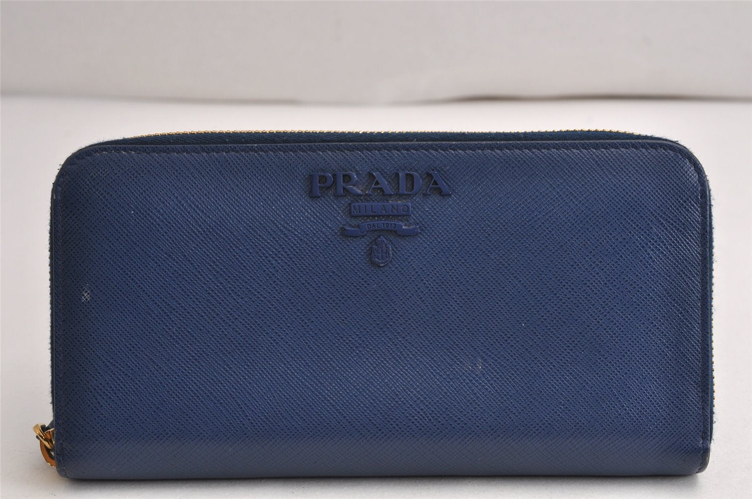 Authentic PRADA Vintage Saffiano Leather Long Zip Wallet Purse Navy Blue 0485K