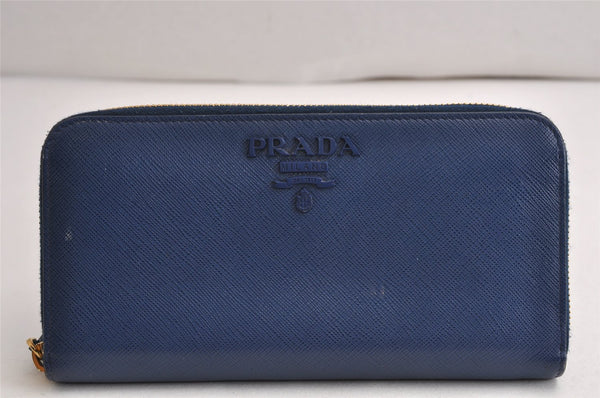 Authentic PRADA Vintage Saffiano Leather Long Zip Wallet Purse Navy Blue 0485K