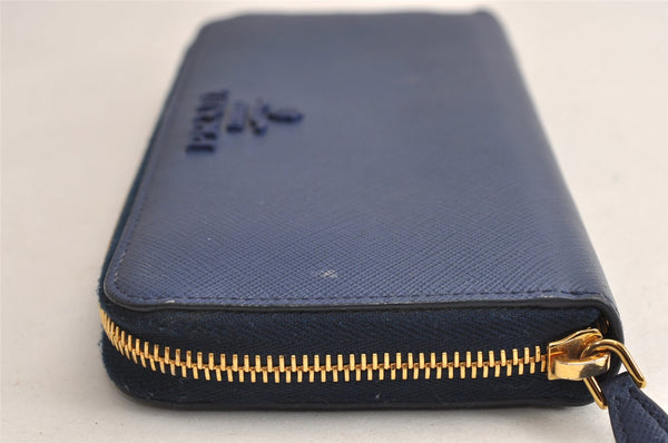 Authentic PRADA Vintage Saffiano Leather Long Zip Wallet Purse Navy Blue 0485K