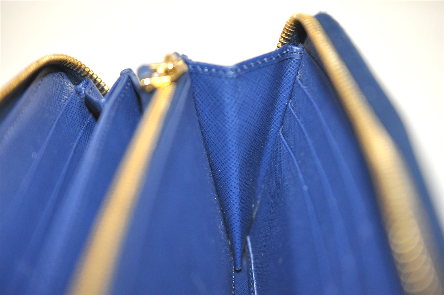 Authentic PRADA Vintage Saffiano Leather Long Zip Wallet Purse Navy Blue 0485K