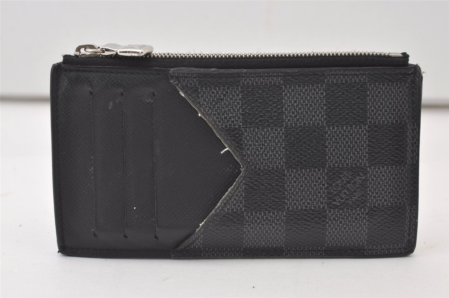 Authentic Louis Vuitton Damier Graphite Coin Card Holder Wallet M64038 LV 0486J