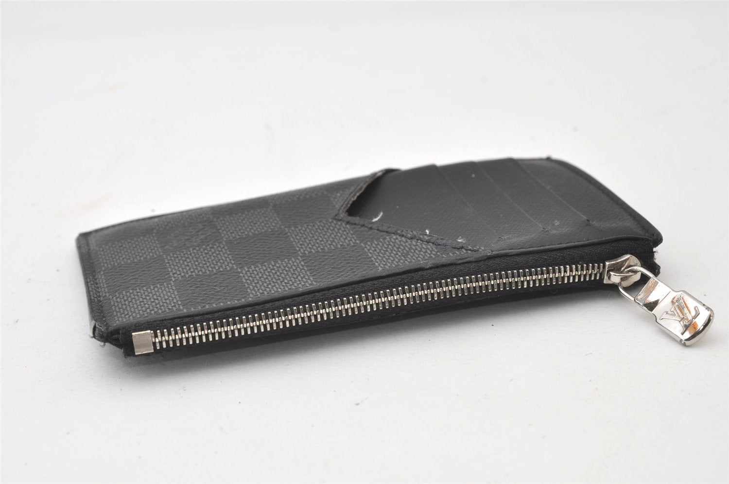 Authentic Louis Vuitton Damier Graphite Coin Card Holder Wallet M64038 LV 0486J