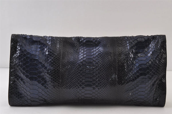 Authentic GUCCI Python Motif Leather Clutch Hand Bag Navy 228574 Box 0487J
