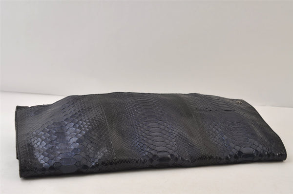 Authentic GUCCI Python Motif Leather Clutch Hand Bag Navy 228574 Box 0487J