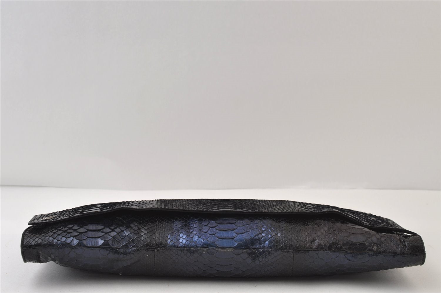 Authentic GUCCI Python Motif Leather Clutch Hand Bag Navy 228574 Box 0487J