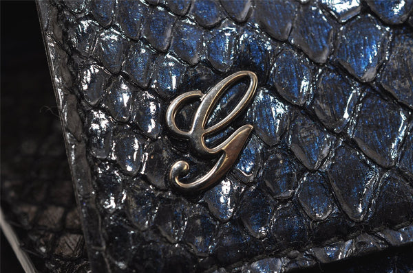 Authentic GUCCI Python Motif Leather Clutch Hand Bag Navy 228574 Box 0487J
