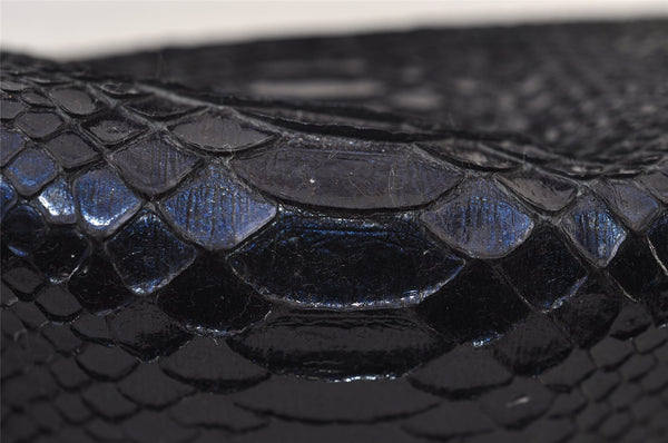 Authentic GUCCI Python Motif Leather Clutch Hand Bag Navy 228574 Box 0487J