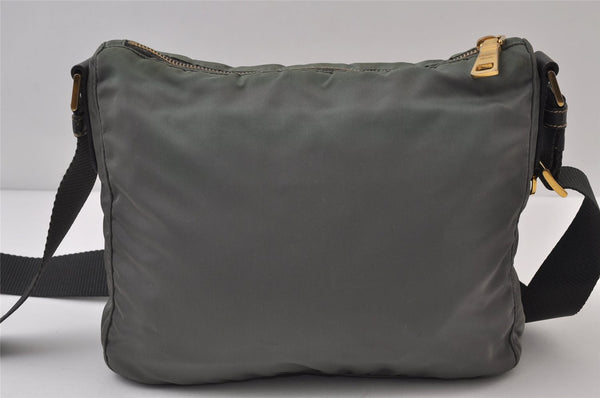 Authentic PRADA Nylon Tessuto Saffiano Leather Shoulder Bag Khaki Green 0488J