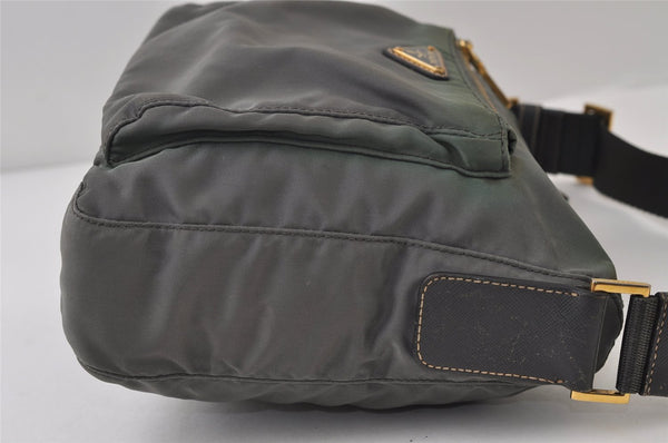 Authentic PRADA Nylon Tessuto Saffiano Leather Shoulder Bag Khaki Green 0488J