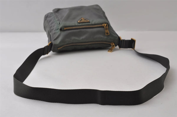 Authentic PRADA Nylon Tessuto Saffiano Leather Shoulder Bag Khaki Green 0488J