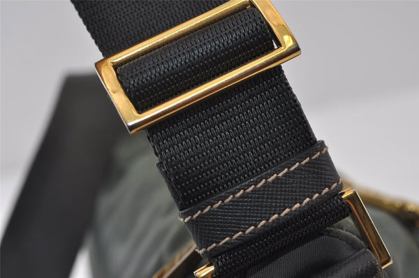 Authentic PRADA Nylon Tessuto Saffiano Leather Shoulder Bag Khaki Green 0488J