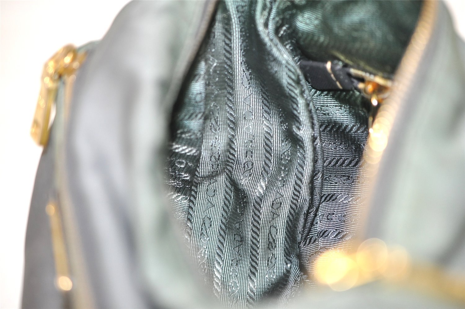 Authentic PRADA Nylon Tessuto Saffiano Leather Shoulder Bag Khaki Green 0488J