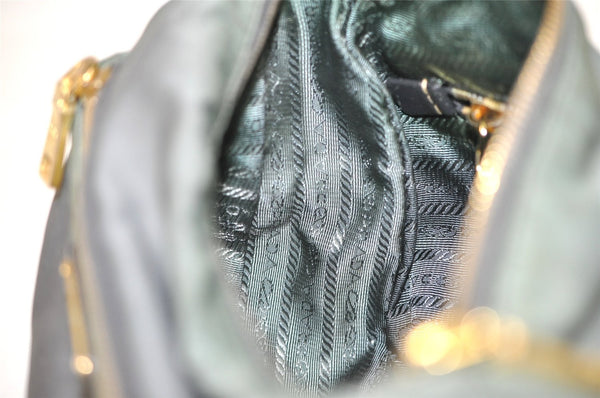 Authentic PRADA Nylon Tessuto Saffiano Leather Shoulder Bag Khaki Green 0488J