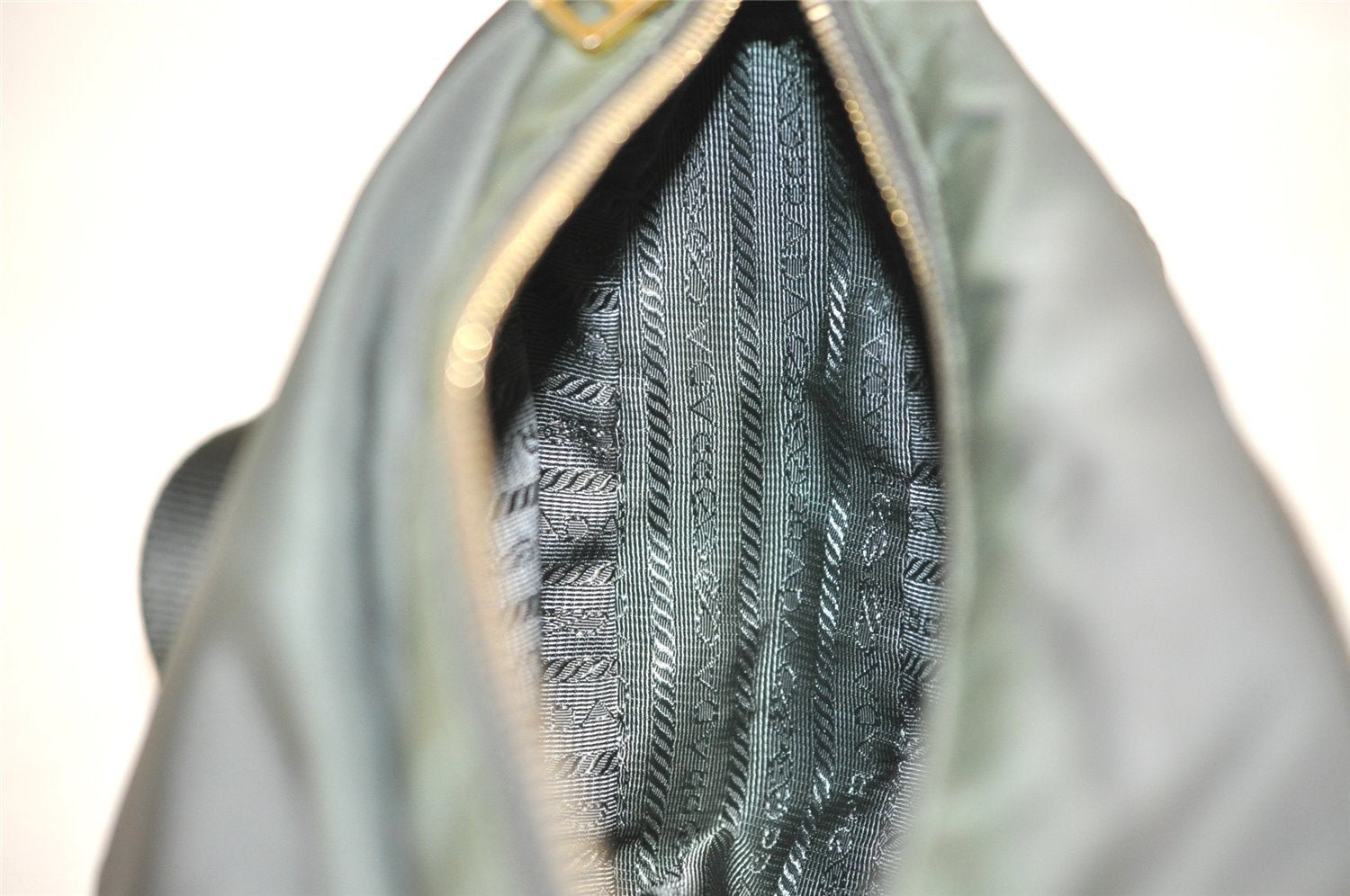 Authentic PRADA Nylon Tessuto Saffiano Leather Shoulder Bag Khaki Green 0488J