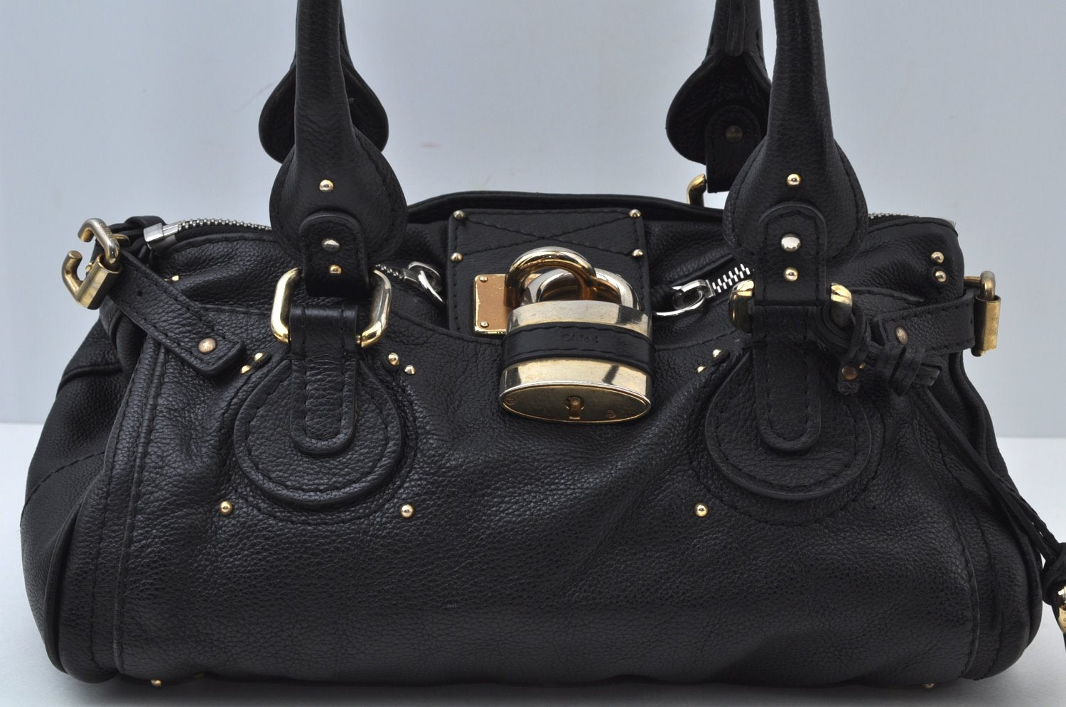 Authentic Chloe Paddington Vintage Leather Shoulder Hand Bag Black 0489J