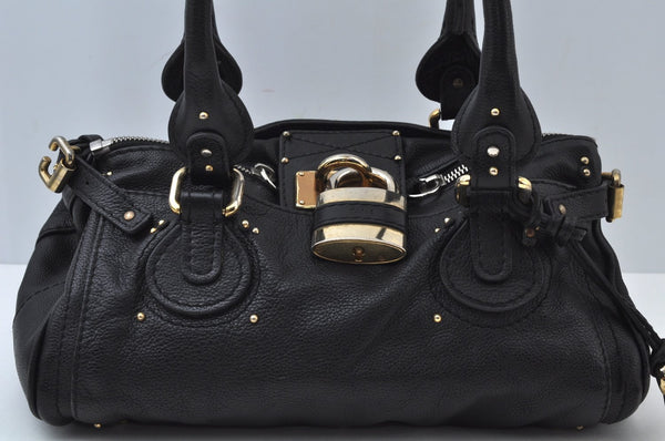 Authentic Chloe Paddington Vintage Leather Shoulder Hand Bag Black 0489J