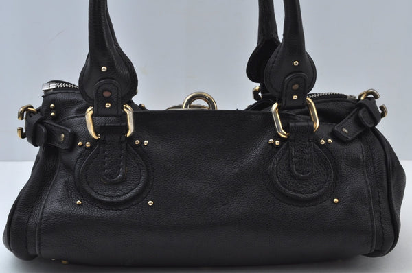 Authentic Chloe Paddington Vintage Leather Shoulder Hand Bag Black 0489J