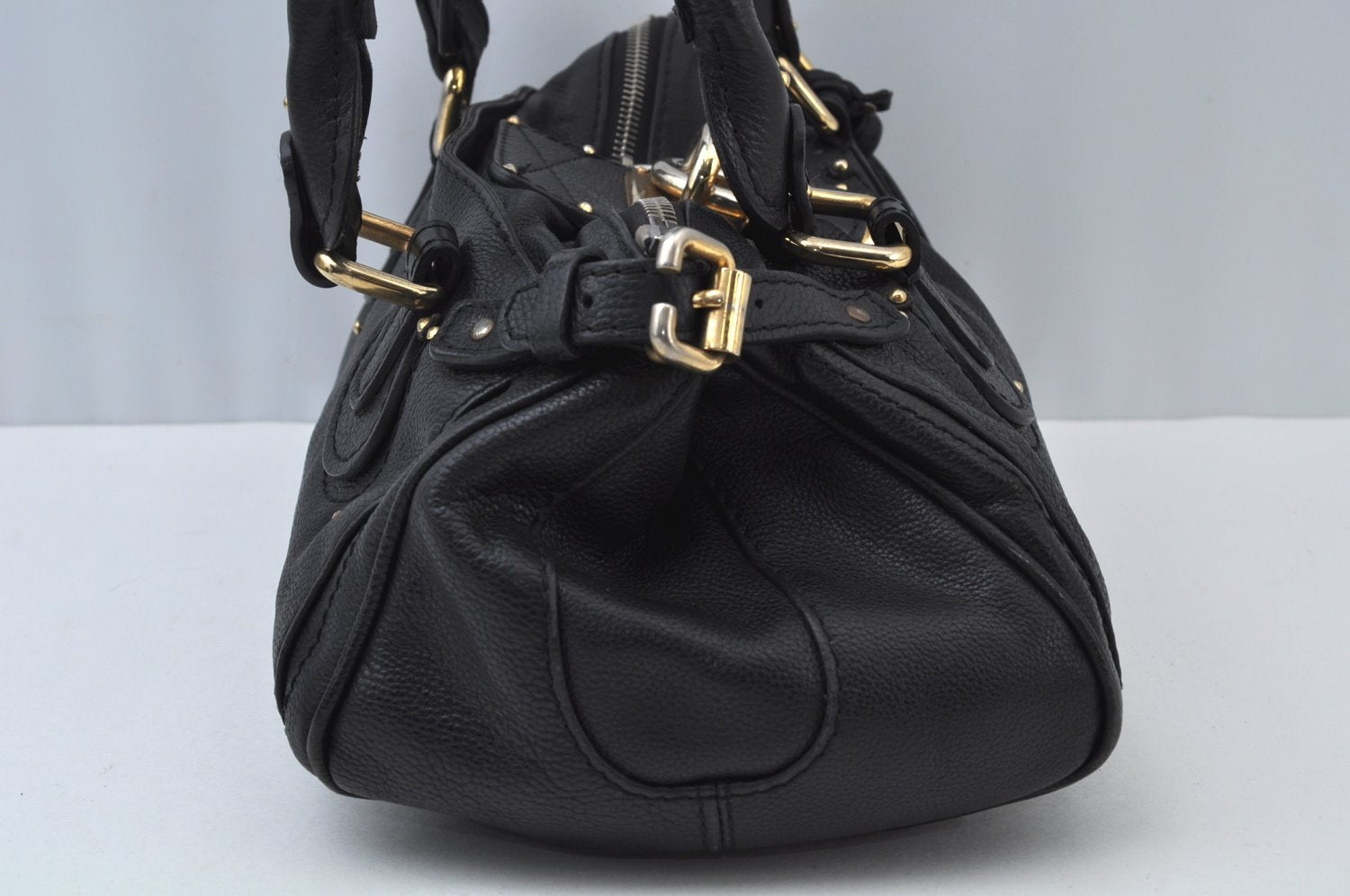 Authentic Chloe Paddington Vintage Leather Shoulder Hand Bag Black 0489J