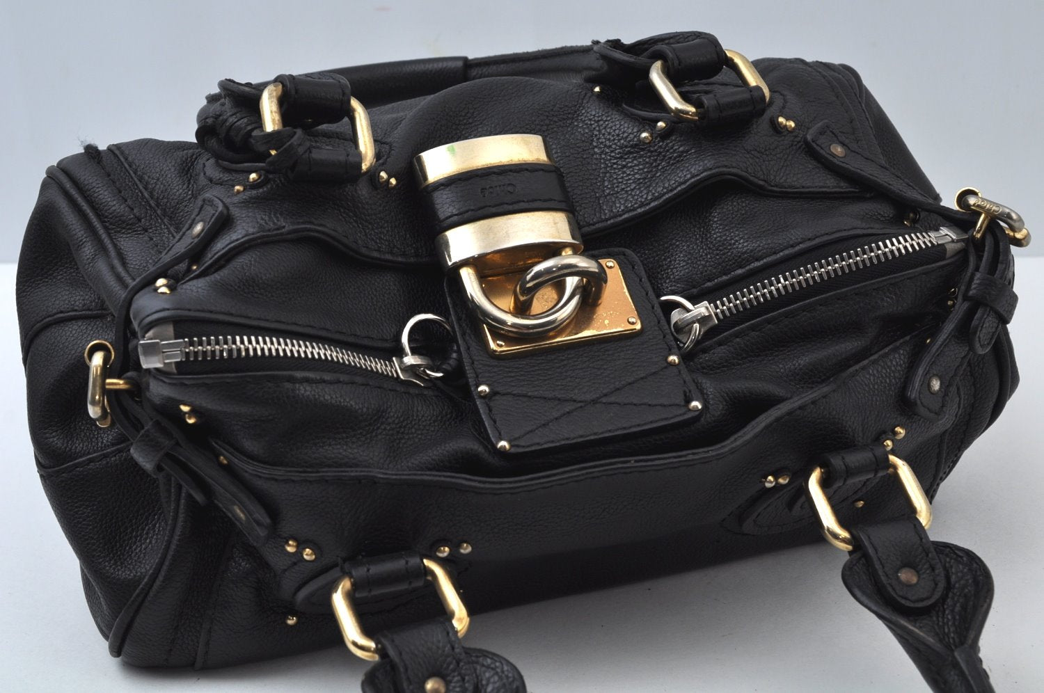 Authentic Chloe Paddington Vintage Leather Shoulder Hand Bag Black 0489J