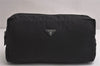 Authentic PRADA Vintage Nylon Tessuto Leather Clutch Hand Bag Purse Black 0489K