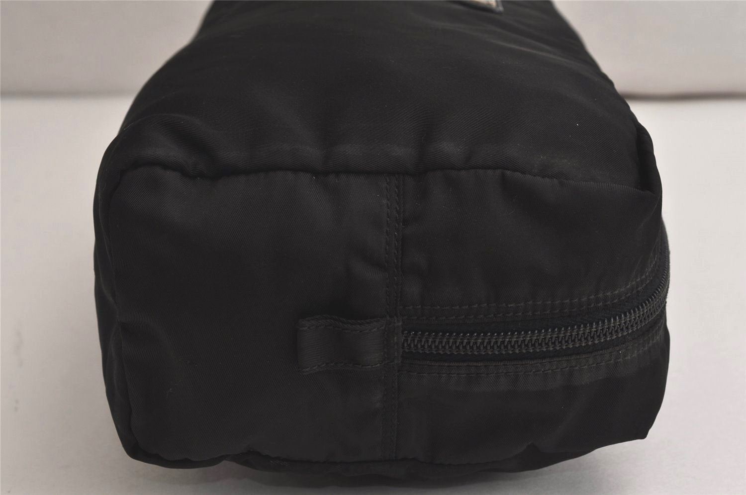 Authentic PRADA Vintage Nylon Tessuto Leather Clutch Hand Bag Purse Black 0489K