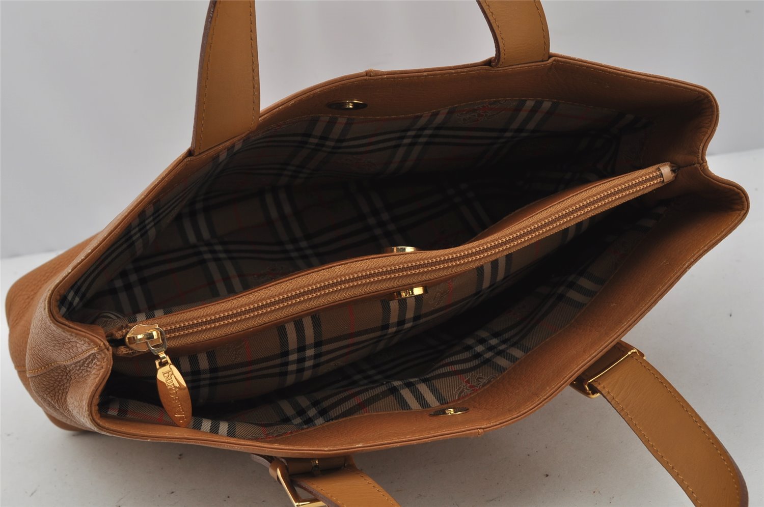 Authentic Burberrys Vintage Leather Hand Bag Brown 0490J