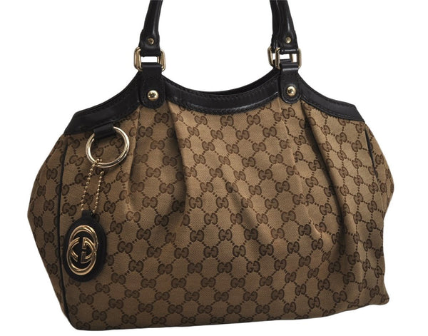 Authentic GUCCI Sukey Shoulder Tote Bag GG Canvas Leather 211944 Brown 0490K