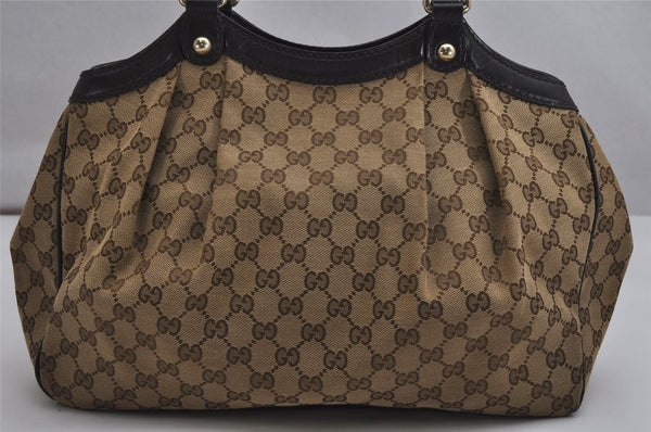 Authentic GUCCI Sukey Shoulder Tote Bag GG Canvas Leather 211944 Brown 0490K